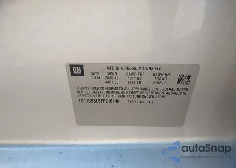 2015 Chevrolet Malibu 1Lt z USA, uszkodzony, nr VIN 1G11C5SL5FF216148